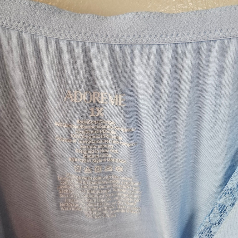 Adore Me Kamryn Blue Slip Chemise Nightgown Sz 1X Light Blue Lace Side Jersey - Picture 4 of 7